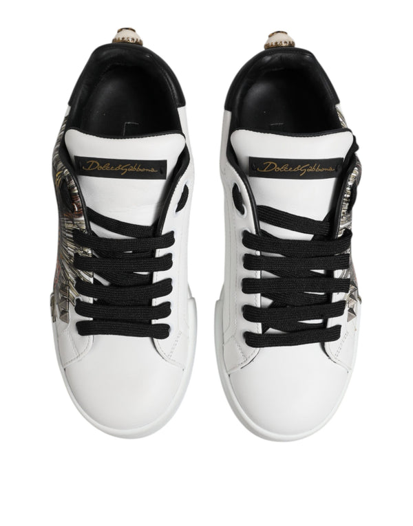 Weiß Leder Portofino Lace Up Turnschuhe