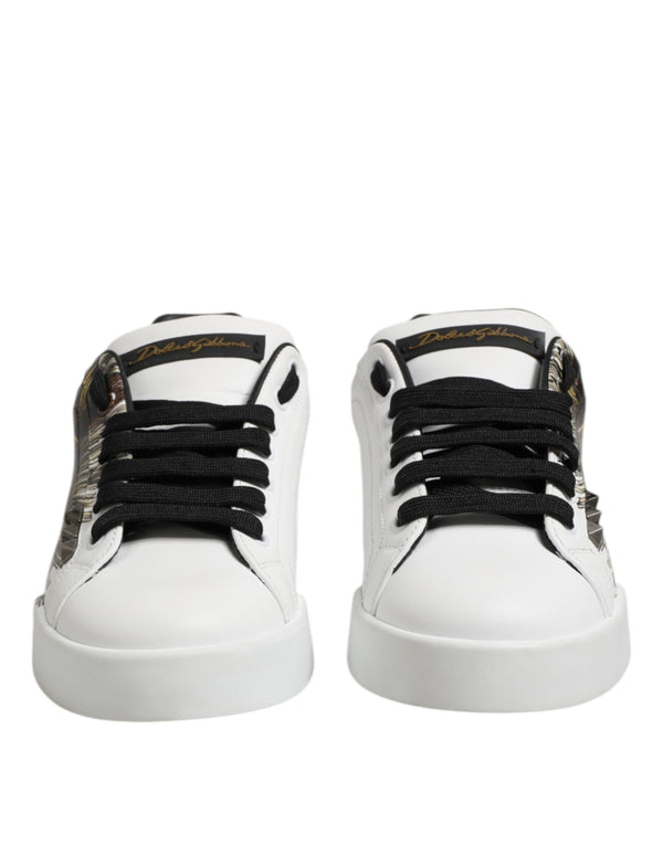 Weiß Leder Portofino Lace Up Turnschuhe