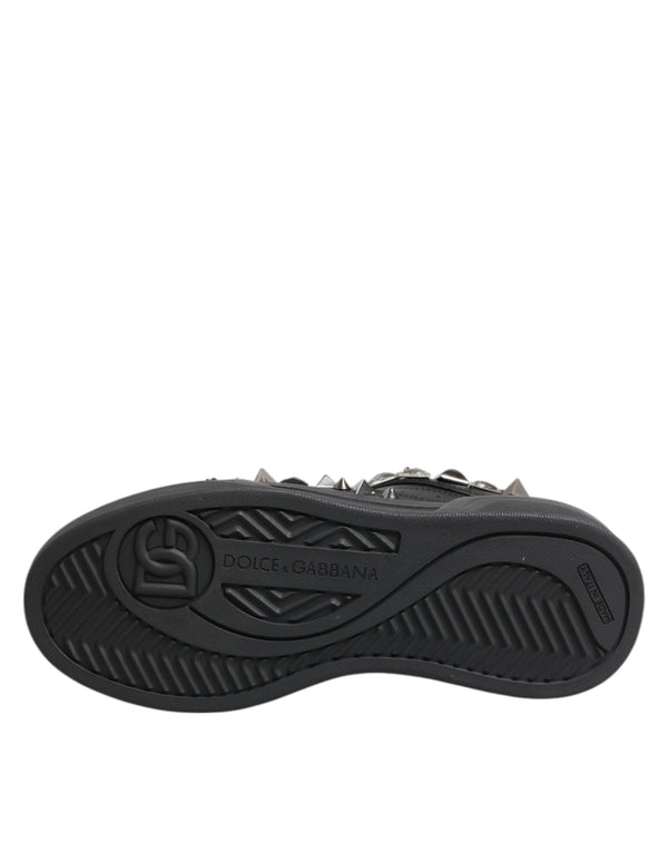 Schwarze Leder Nieten Low Top Sneakers Schuhe