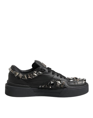 Schwarze Leder Nieten Low Top Sneakers Schuhe