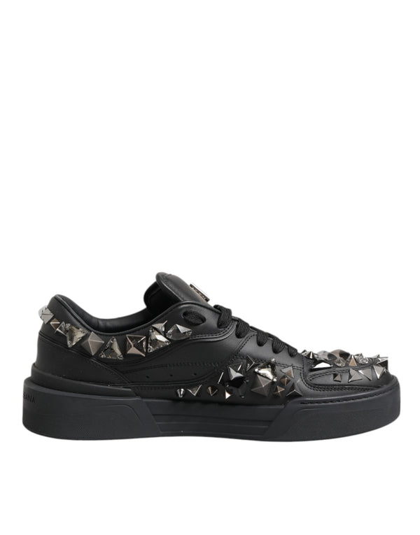 Schwarze Leder Nieten Low Top Sneakers Schuhe