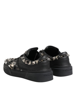Schwarze Leder Nieten Low Top Sneakers Schuhe