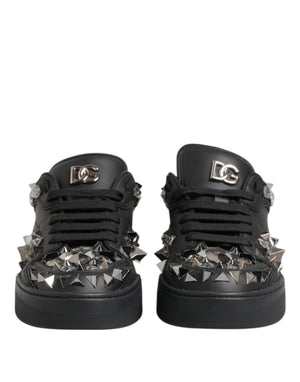 Schwarze Leder Nieten Low Top Sneakers Schuhe