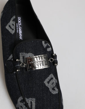 Blaue Logo-Baumwoll-Loafers Formelle Anzugschuhe