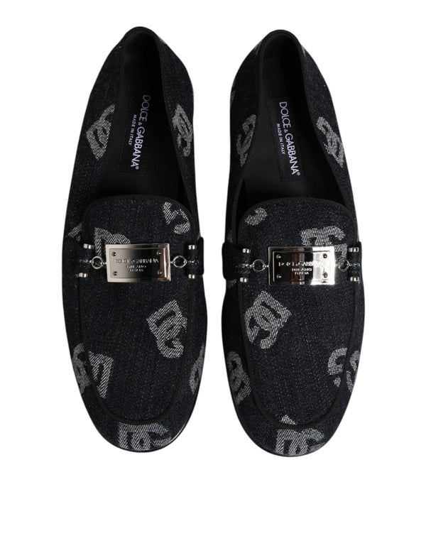Blaue Logo-Baumwoll-Loafers Formelle Anzugschuhe