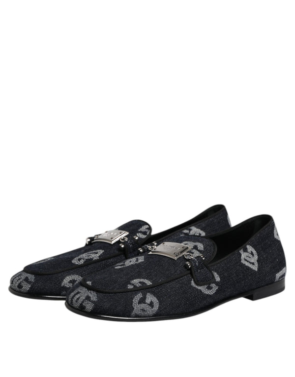 Blaue Logo-Baumwoll-Loafers Formelle Anzugschuhe