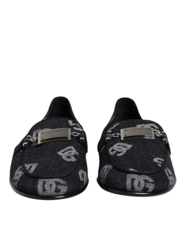 Blaue Logo-Baumwoll-Loafers Formelle Anzugschuhe