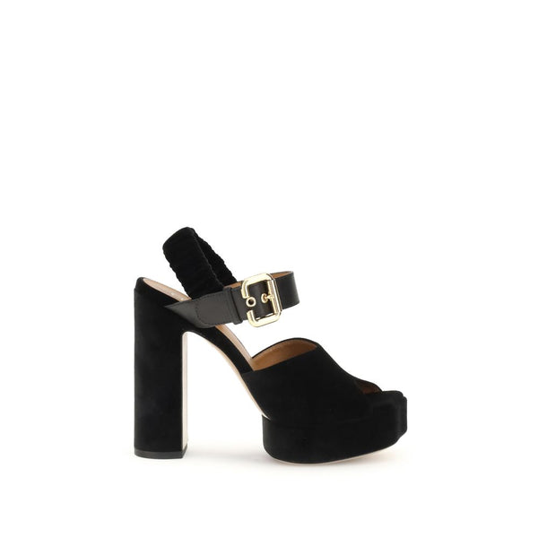 Schwarze Kalbshaut Bos Taurus Plateau-Pumps