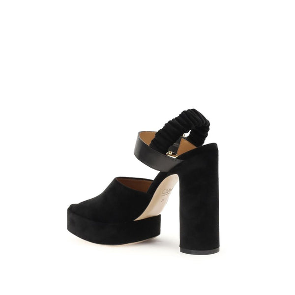 Schwarze Kalbshaut Bos Taurus Plateau-Pumps