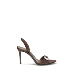 Braune Seiden-Stilettosandalen
