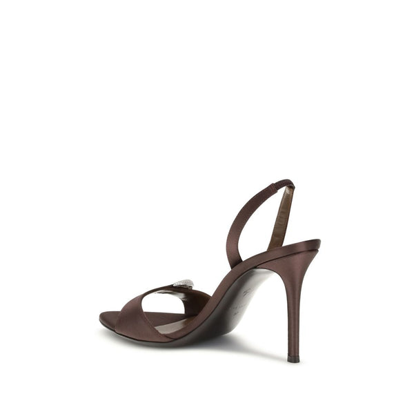 Braune Seiden-Stilettosandalen