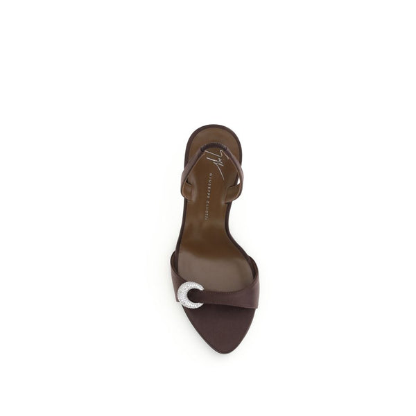 Braune Seiden-Stilettosandalen