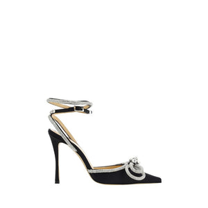 Schwarze Seiden-Stilettos mit Pfennigabsatz