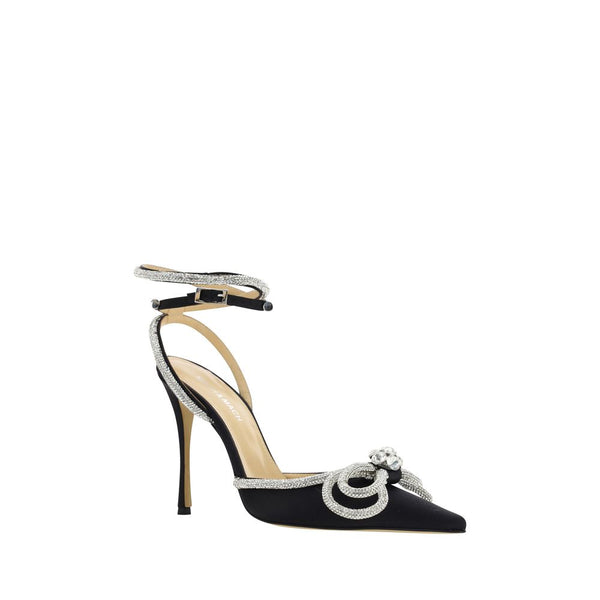 Schwarze Seiden-Stilettos mit Pfennigabsatz