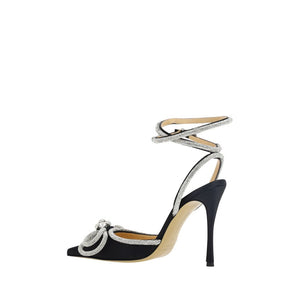 Schwarze Seiden-Stilettos mit Pfennigabsatz