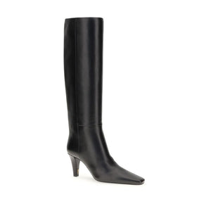 Schwarze Lederstiefel mit hohem Absatz