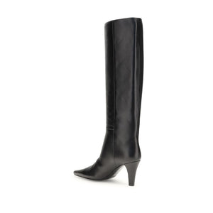 Schwarze Lederstiefel mit hohem Absatz