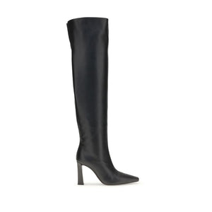 Schwarze Lederstiefel über dem Knie
