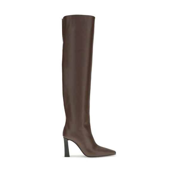 Braunes Leder Overknee-Stiefel