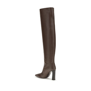 Braunes Leder Overknee-Stiefel