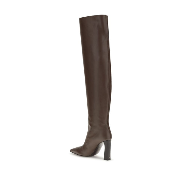 Braunes Leder Overknee-Stiefel