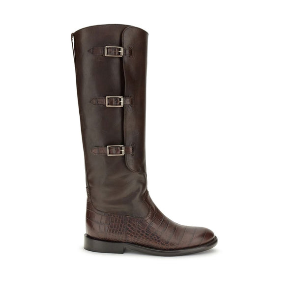 Braune Lederstiefel mit Schnürung
