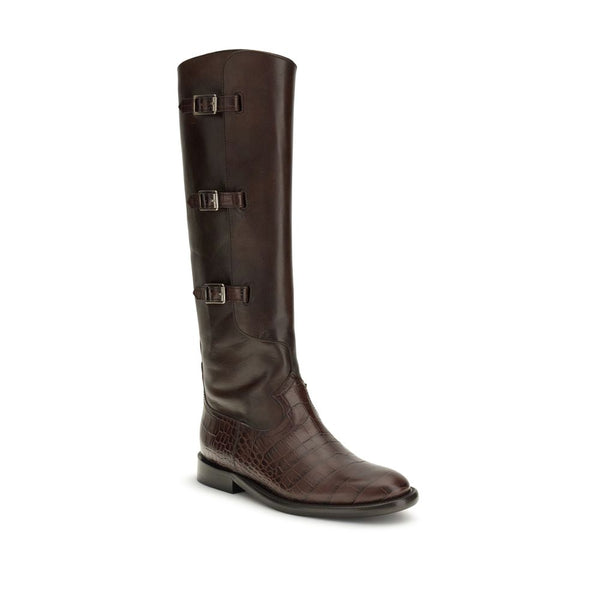 Braune Lederstiefel mit Schnürung