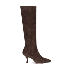 Braune Stiefel aus Kalbshaut Bos Taurus mit hohem Absatz