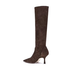 Braune Stiefel aus Kalbshaut Bos Taurus mit hohem Absatz