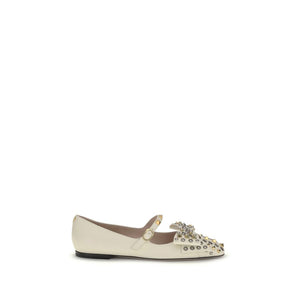 Cremefarbene Ziegenleder-Ballerinas