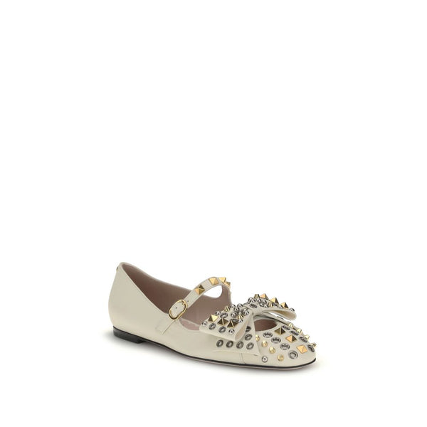 Cremefarbene Ziegenleder-Ballerinas