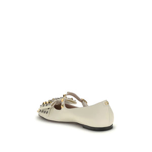 Cremefarbene Ziegenleder-Ballerinas