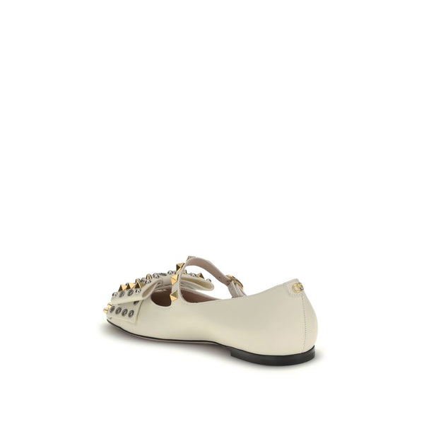 Cremefarbene Ziegenleder-Ballerinas