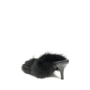 Schwarze Leder-Stilettosandalen
