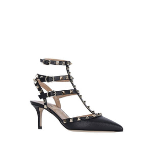 Schwarze Lederpumps mit mittlerem Absatz