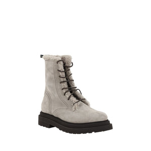 Graue Gummistiefel mit Schnürung
