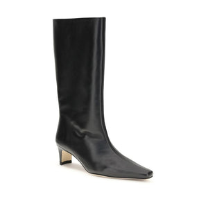 Schwarze Lamm-Ovis-Aries-Stiefel mit hohem Absatz