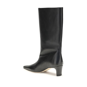 Schwarze Lamm-Ovis-Aries-Stiefel mit hohem Absatz