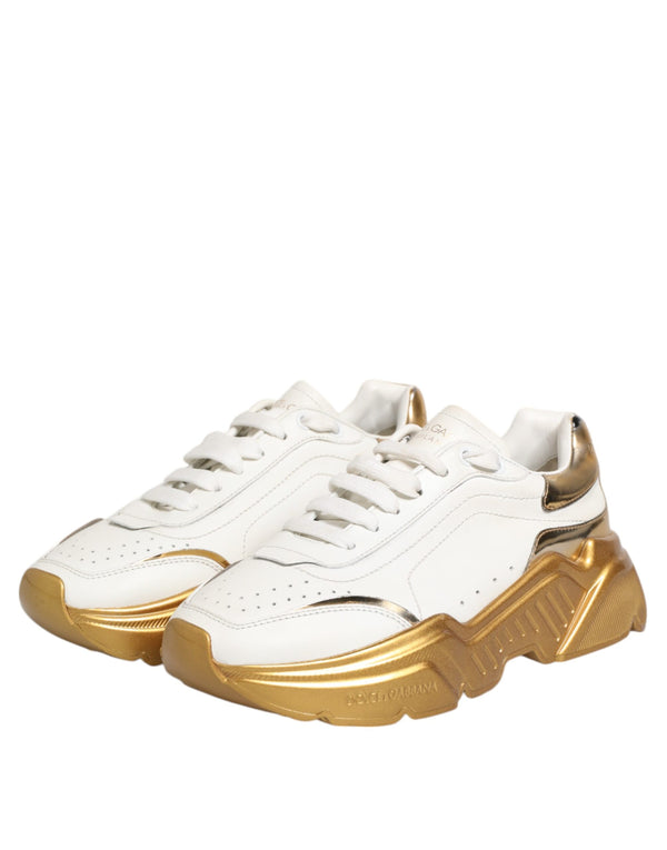 Weiß Gold DAYMASTER Leder Turnschuhe Damen Schuhe