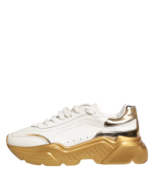 Weiß Gold DAYMASTER Leder Turnschuhe Damen Schuhe