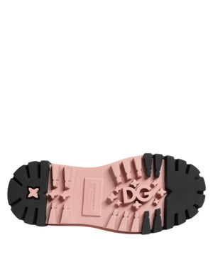 Leichte puderrosa schwarze Leder Schnürschuhe