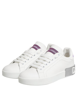 Weiß Lila Leder Low Top Turnschuhe Schuhe