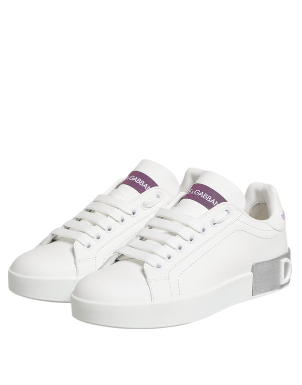 Weiß Lila Leder Low Top Turnschuhe Schuhe