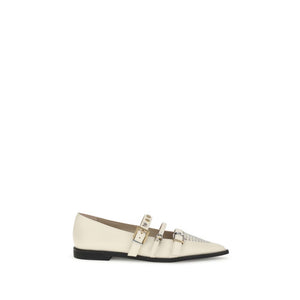 Cremefarbene Leder-Ballerinas