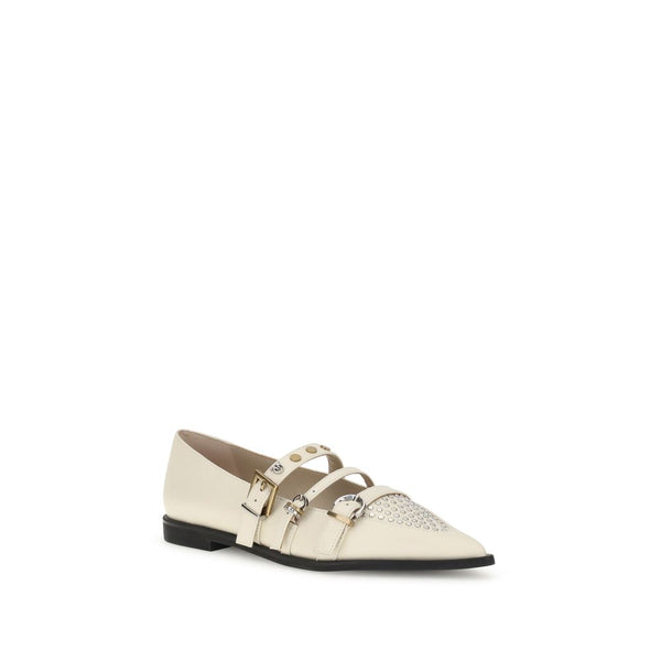 Cremefarbene Leder-Ballerinas