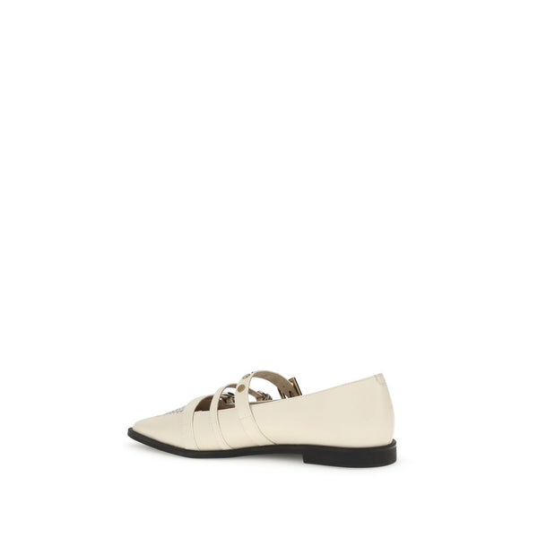 Cremefarbene Leder-Ballerinas