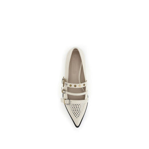 Cremefarbene Leder-Ballerinas