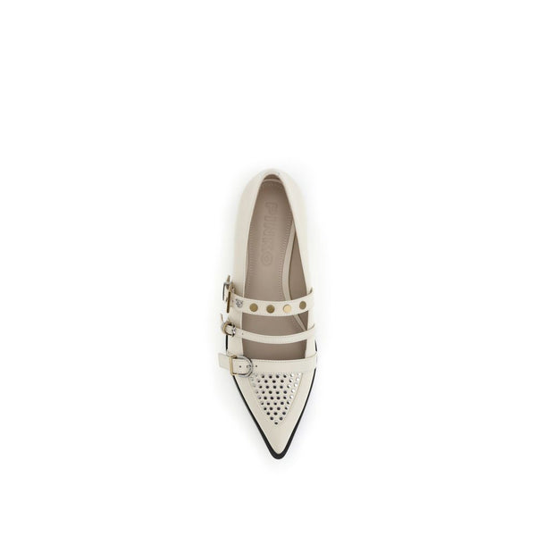 Cremefarbene Leder-Ballerinas