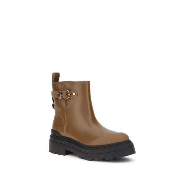 Beigefarbene Kalbshaut Bos Taurus Stiefeletten