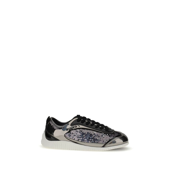Silberne Nylon-Sneaker mit klobiger Sohle